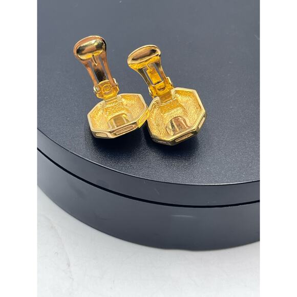 Christian Dior Signed Vintage 1980s Ruby Gripoix Black Enamel Clip On Earrings - Picture 11 of 13